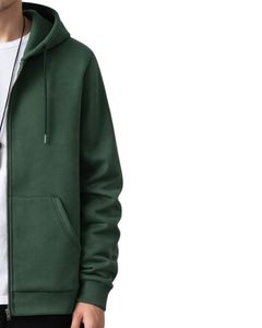 Sudadera con capucha personalizada para hombre en verde oliva y verde oscuro con cremallera, de algodón suave y forro polar, estilo casual urbano para invierno, fabricante personalizado. - Product Image 3