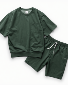 Conjunto de Camiseta Moderna con Hombros Caídos y Pantalones Cortos Deportivos para Hombre, Ropa Deportiva de Algodón Premium - Product Image 1