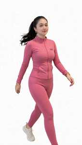 ONETEN APPAREL <b>Women</b> <b>Pink</b> Long Sleeve Zip Up Yoga Jacket Stand Collar Athletic <b>Top</b> - Product Image 5