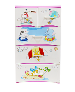 Armoire de rangement multi-usages à 4 niveaux en plastique moulé par injection, motif animaux de dessin animé, étanche et durable, pour chambre et salon - Product Image 3