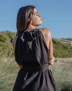 Vestido Maxi Negro de Verano para Mujer, con Hombros Descubiertos, Corte en A, Sin Mangas, Elegante, Ecológico, Lavable, Teñido Liso - Product Image 4