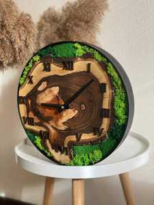 Luxury Biophilic Wall Clock Live Edge Olive Wood with Preserved Green Moss Art Silent Nature Inspired Clock for Modern Office - Product Image 3