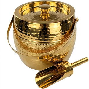 Seau à glace en acier inoxydable martelé doré avec couvercle et pince, isotherme à double paroi pour boissons, idéal pour hôtels, bars, mariages et fêtes - Product Image 6