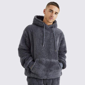Ensemble sweat à capuche et jogging unisexe en polaire Sherpa chaud pour l'hiver, tenue de détente surdimensionnée en peluche - Product Image 3