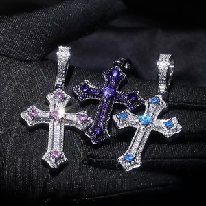 Iced Out Rose Gold Plated Moissanite <b>Cross</b> Pendant Necklace Hip Hop Style Micro Chain Unisex Party Gift Jewelry - Product Image 2