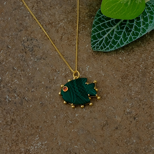 Natural <b>Emerald</b> Fish <b>Pendant</b> Necklace Statement May Birthstone Carved Necklace Gold Plated Handmade Jewelry 562407 - Product Image 4