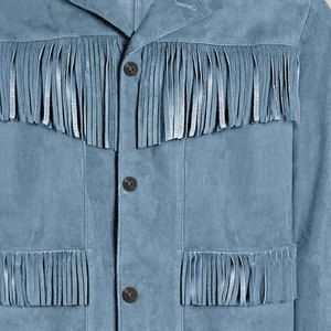 Men's Blue <b>Suede</b> <b>Leather</b> <b>Jacket</b> With Fringe Tassel Western Style Casual Outerwear Turn-down Collar Regular Fit Winter Wear - Product Image 5