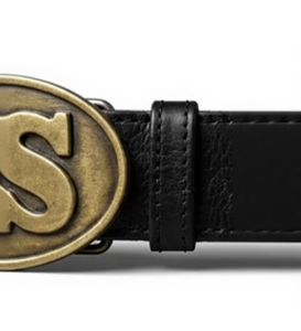 Boucle de ceinture ovale style vintage CS avec large sangle en cuir noir, accessoire métallique durable pour un usage décontracté ou historique - Product Image 3