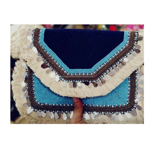 Bolsos de Hombro de Yute Estilo Bohemio Indio para Mujer, Hechos a Mano con Cuentas y Cierre de Cremallera, Ecológicos - Product Image 1