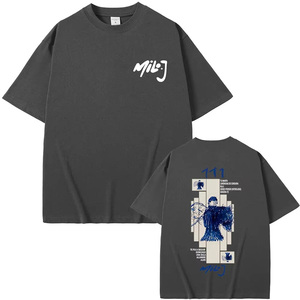 เสื้อยืดโอเวอร์ไซส์สีดำสำหรับผู้ชาย แขนสั้น สไตล์สตรีทแวร์ คอกลม ผ้าฝ้ายถัก ระบายอากาศได้ดี ทรงปกติ - Product Image 3