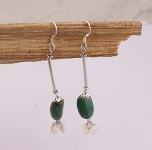 Vente en gros de boucles d'oreilles en argent sterling 925 avec jade vert naturel, boucles d'oreilles pendantes en pierre précieuse de jade vert, fabricant de bijoux en argent S925 - Product Image 5