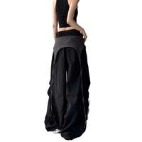 Pantalon Harem Taille Haute Femme Grande Taille Respirant Décontracté Couleur Unie Cordon de Serrage Coupe Ample Streetwear Longueur Entière Poches Noir