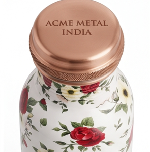 Elegant Floral Printed Design <b>Copper</b> <b>Bottle</b> Perfect For Water Wellness And Modern Sustainable Living Travel Office Gym Yoga Gift - Product Image 2