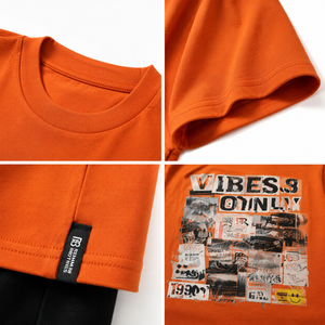 T-shirt oversize orange à épaules tombantes avec logo RB imprimé, style streetwear, manches courtes, jersey de coton, t-shirt tendance pour homme - Product Image 4