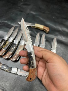 มีดพับทำมือจากเหล็กดามัสกัสทองแดง พร้อมปลอกหนัง มีดสำหรับตั้งแคมป์ DIY แบบกำหนดเอง EDC ขายส่ง - Product Image 2