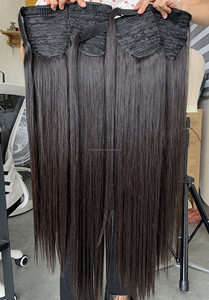 Extensions de cheveux vietnamiennes à texture droite, trame tissée à la machine, pour pose adhésive, queue de cheval et clips - Product Image 2