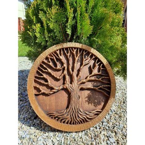 Decoración de Pared de Madera de Acacia Hecha a Mano con Diseño del Árbol de la Vida - Arte Rústico de Madera Marrón - Product Image 3