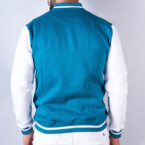 Nouvelle veste de baseball pour homme, couleur bleu/vert-émeraude, avec manches en cuir blanc, col côtelé, légère, pour l'hiver. - Product Image 3