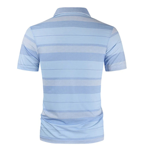 Polo à manches courtes en tricot rayé pour homme, décontracté, bleu clair, coupe classique - Product Image 2