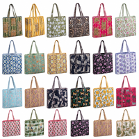 Bolsa de Mano Acolchada de Algodón, Hecha a Mano, Resistente, Ligera, Ecológica, Lavable, con Estampado de Bloques, Reversible, Abierta, para Otoño e Invierno