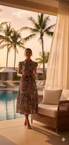 เดรสสายเดี่ยวผู้หญิง ลายอิกกัต ทรงพลิ้ว ยาวคลุมข้อเท้า สีน้ำเงิน สไตล์ลำลอง ติดกระดุม ระบายอากาศได้ดี ทรงเอ เอวธรรมชาติ เรียบง่าย 100% - Product Image 3