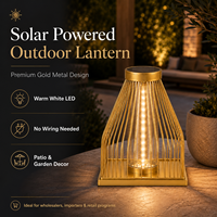 Lanternes solaires en fil métallique en gros, étanches, en cage métallique dorée, avec lumière LED pour la décoration de jardin, patio et balcon