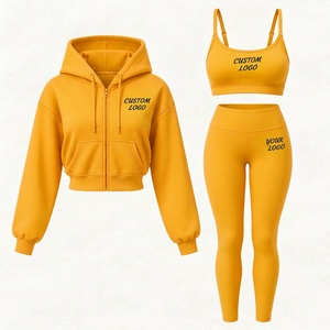 Conjunto Deportivo de Otoño para Mujer con Logotipo Personalizado, Chaqueta con Cierre de Manga Larga, Sujetador Deportivo, Capri, 3 Piezas, Ropa Deportiva para Entrenamiento - Product Image 4