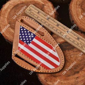 ซองหนังใส่ปืนพกแบบแพนเค้ก ลายธงชาติอเมริกัน ทำมือ หนังวัวแท้ แบบแนวนอน ใส่เข็มขัดได้สองเส้น  รับทำโลโก้ตามสั่ง  สั่งขั้นต่ำน้อย - Product Image 4