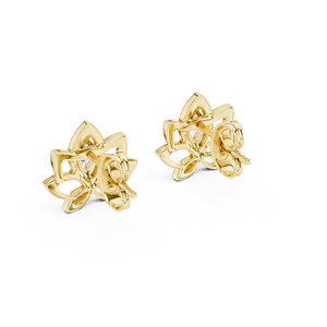 Ensemble de clous d'oreilles en diamants de culture CELESTIAL LOTUS sertis en or jaune massif 18 carats pour fiançailles, mariage, fête, cadeau de Saint-Valentin, usage quotidien - Product Image 3