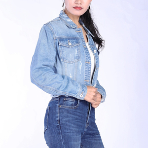 Ensemble veste et pantalon en jean élégant pour femme, 2 en 1, tendance, délavé clair, luxueux, avec rembourrage en coton tricoté - Product Image 3