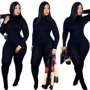 Combinaison pour femme jaune à col roulé, manches longues, taille haute, coupe ajustée, longueur intégrale, en spandex et polyester respirant, toutes saisons - Product Image 4