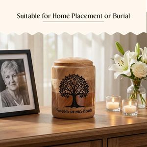 Urne funéraire en bois de taille moyenne pour cendres humaines, 80 pouces cubes, gravée Arbre de Vie, en bois naturel, pour cendres partielles - Product Image 2