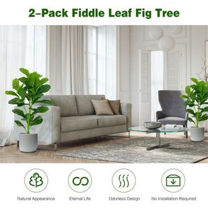 Set di 2 Alberi Artificiali Ficus Lyrata da 90 cm con 32 Foglie Realistiche in PEVA+PE, Vaso Verde con Supporto per Esterni e Scenografie Matrimoniali - Product Image 4