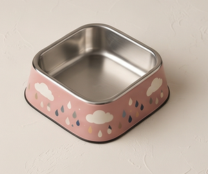 OEM Dusty <b>Pink</b> Stainless Steel Enamel Dog <b>Bowl</b> Anti Skid Base Raindrop Cloud Cat Pet Food Water Feeding Feeder Dish Wholesale - Product Image 1