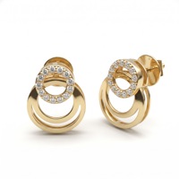 Boucles d'oreilles double cercle en diamant, créoles entrelacées, clous halo, anneau ouvert géométrique, plaqué or 18K 14K, bijoux fins