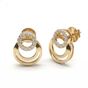 Double Circle Round Diamond <b>Earrings</b> Interlocking Hoop <b>Halo</b> Studs Geometric Open Ring <b>Earring</b> 18K 14K Gold Plated Fine Jewelry - Product Image 5