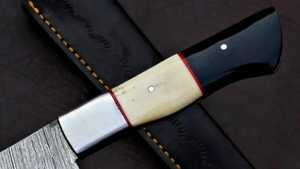 13" Inches Hand-Forged Damascus Steel Fillet <b>Knife</b> | Custom Camel <b>Bone</b> <b>Handle</b> Hunting <b>Knife</b> with Brass Pins With Leather Sheath - Product Image 4
