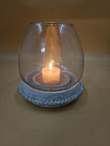 Modern Glass <b>Hurricane</b> Candle Holder with Wooden Beaded Base Decorative Tabletop Candle <b>Lantern</b> Home Decor - Product Image 2