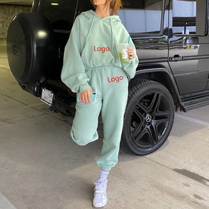 Women's Light Green Hooded Tracksuit Set Full Sleeve Solid Color Casual Loose Fit <b>Sweatshirt</b> and Pants with Side Pockets Spring - Product Image 4