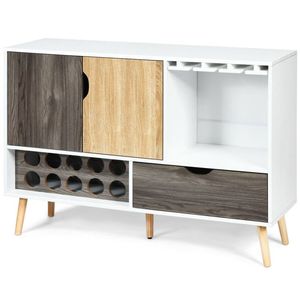 Mid Century Wooden <b>Storage</b> Cabinet <b>Sideboard</b> Buffet with Wine Rack Feature - Product Image 3
