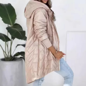 Chaqueta de Mujer para Otoño e Invierno, Nueva Moda, con Capucha, Holgada, Manga Larga, Color Sólido, Cierre de Cremallera, Abrigo Informal, Relleno de Algodón, Transpirable - Product Image 4