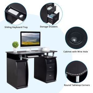 Scrivania per Computer Nera con 1 Anta e 3 Cassetti, 115*55*74cm, MDF 15mm, Set Portatile in Scatola - Product Image 2