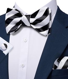 Ensemble Nœud Papillon Rayé avec Pochette et Boutons de Manchette en Soie Noire et Blanche, à Nouer Soi-même, Accessoires de Costume Formels pour Homme, Cadeau de Mariage - Product Image 5
