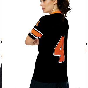Maillot de football américain unisexe noir et orange en mesh respirant, col en V, tenue d'équipe, logo personnalisé, OEM, marque privée, t-shirt de sport - Product Image 3