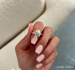 Anillo de Compromiso de Lujo con Diamante Cultivado en Laboratorio de 1 Quilate, Corte Brillante, Oro Sólido de 10K/14K/18K, Sin Níquel, Sin Plomo, Clásico para Novia - Product Image 3