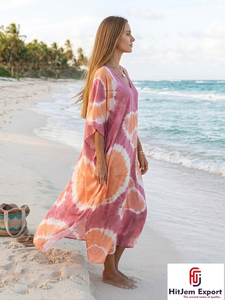 Printed <b>Kaftan</b> Dress Women <b>Beach</b> Cover Up Loose Fit Soft Fabric Fashionable Design Bulk Order for Export - Product Image 6