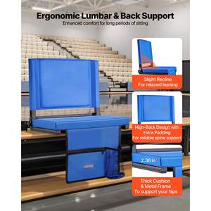 Siège de stade bleu pliable avec coussin épais, support dorsal, sangle d'épaule, crochets, porte-gobelet, poche latérale - Product Image 2