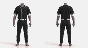 Conjunto de Uniforme de Béisbol para Hombre, Camiseta Negra de Manga Corta con Botones, Pantalones Transpirables de Corte Regular, Ropa de Color Sólido para Todas las Temporadas - Product Image 1