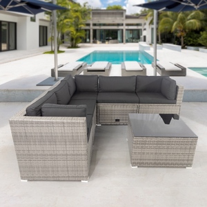 IPRO Modern PE Wicker Rattan Outdoor Garden Patio Modular 5-Seater Lounge Corner Sofa Set Weather Resistant Waterproof Washable - Product Image 2