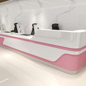 बुटीक क्लिनिक अस्पताल एल आकार के रिसेप्शन डेस्क गुलाबी और सफेद के साथ - Product Image 1